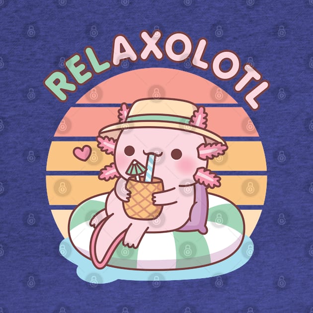 Cute Axolotl Chill On Pool Float Relaxolotl Funny Pun by rustydoodle